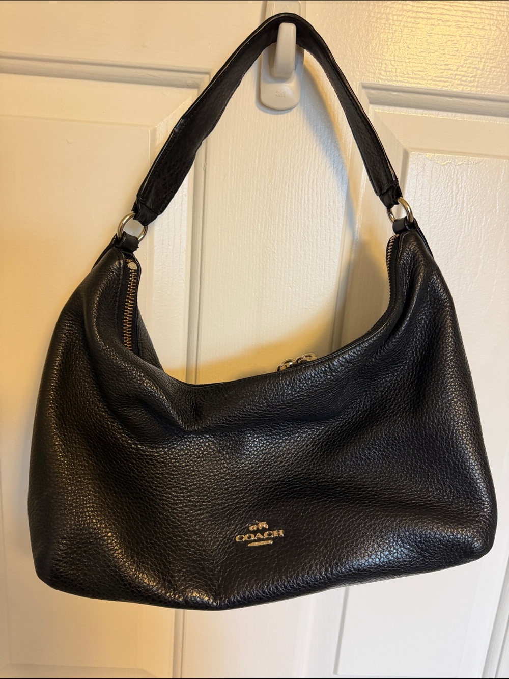 Coach Black Pebbled Leather Shoulder Hobo with extra long shoulder strap